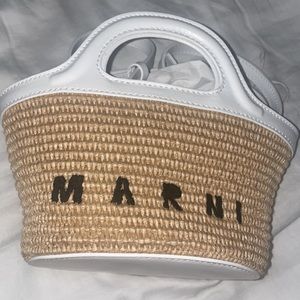MARNI TROPICALIA MICRO BAG IN WHITE LEATHER AND RAFFIA